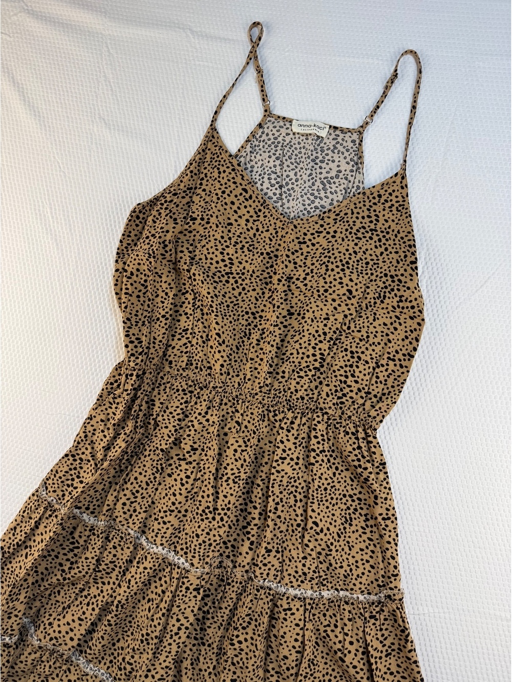 Anna-Kaci Womens XL Leopard Cheetah Print Tiered Mini Dress Spaghetti Strap Boho